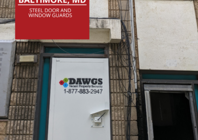 Baltimore vacant property security - protect your investment property from vandalism and theft with DAWGS steel door and window guards.