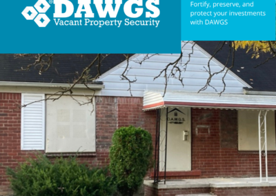 Detroit vacant property security - protect your investment property from vandalism and theft with DAWGS steel door and window guards.